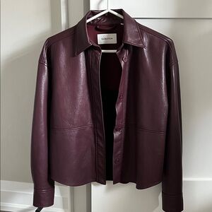 Babaton Pelli Burgundy Faux Leather Shirt Jacket